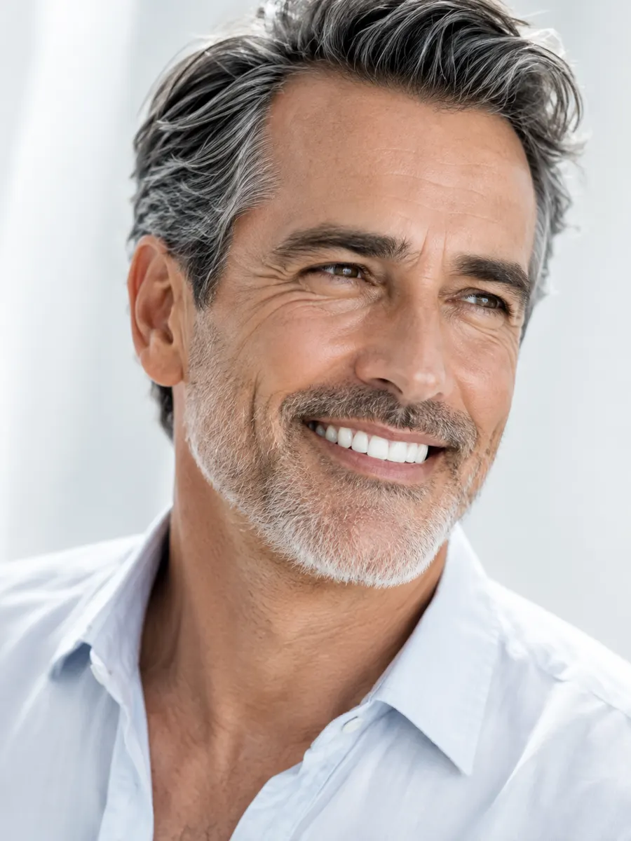 Paciente sorrindo após implante dentário