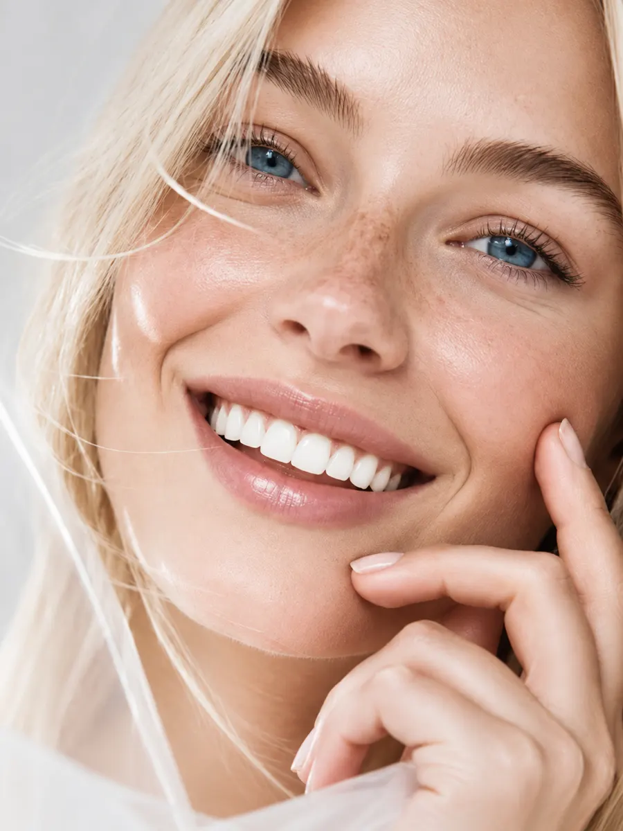 Paciente sorrindo após lentes de contato dental